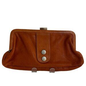 RUDSAK Leather Clutch Purse 🇨🇦 Cognac Brown Frame Bag 10.5 x 5.5